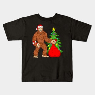 BigFoot Santa with Christmas Tree Kids T-Shirt